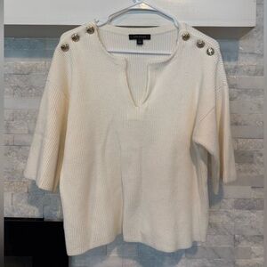 Ann Taylor Cream Ribbed Blouse with Button Details